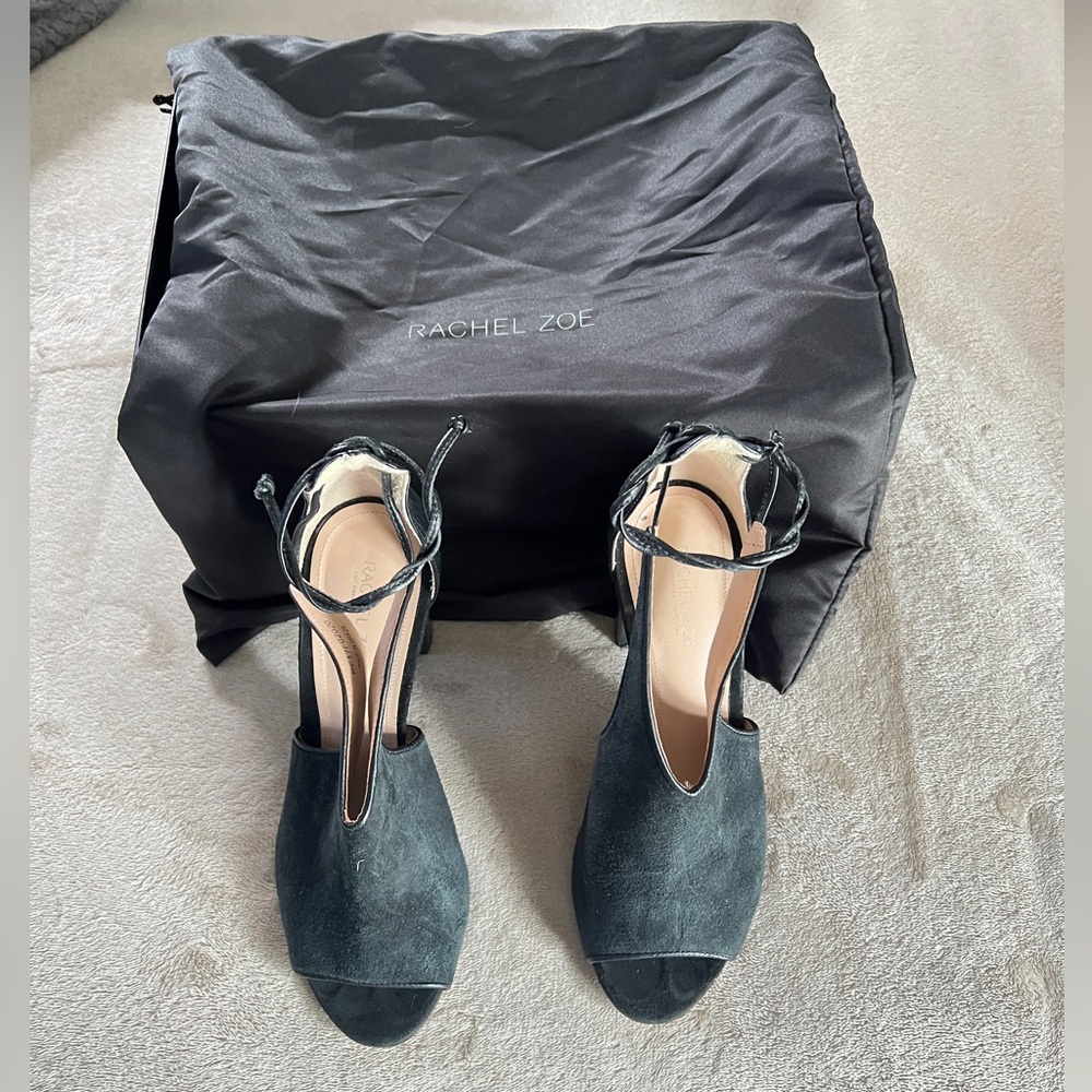 Rachel Zoe Black Suede Women's Heels Stephanie Peep Toe